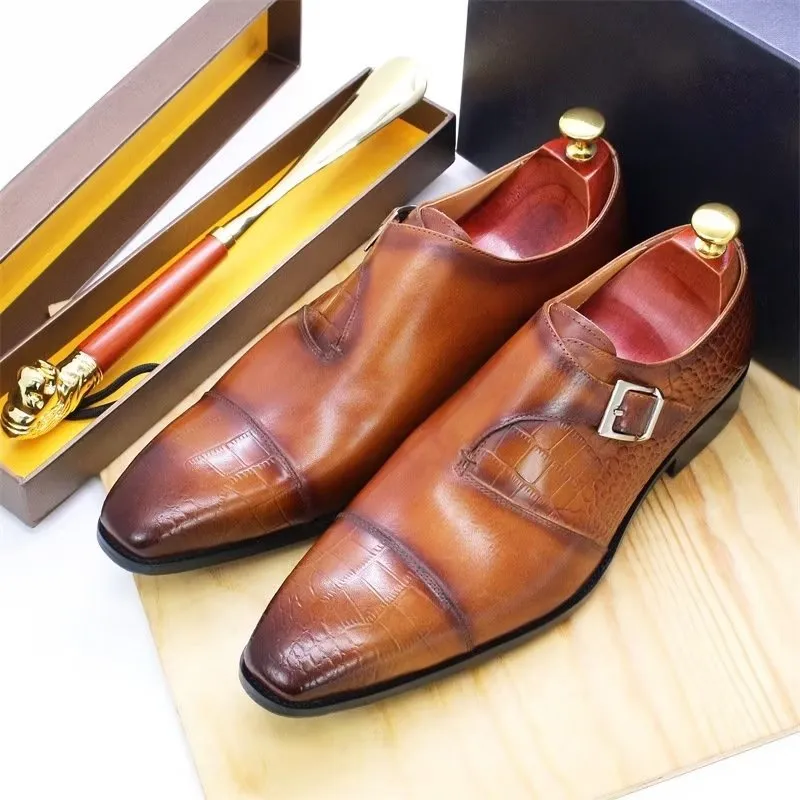 Modish CrocLuxe Crocodile Pattern Monkstrap Dress Shoes