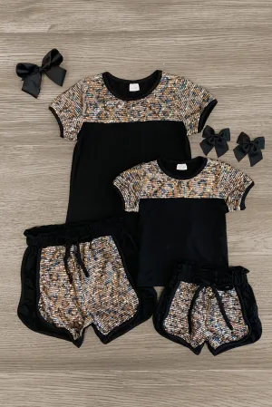 Mom & Me - Black Leopard Sequin Lounge Short Set