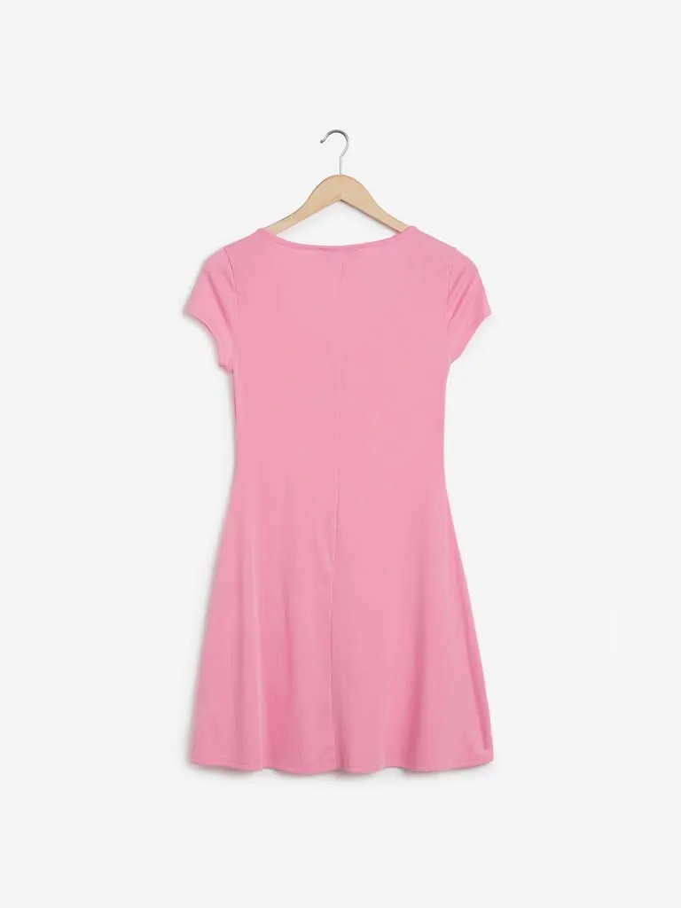 Nuon Pink Corduroy Textured Manny Midi Dress