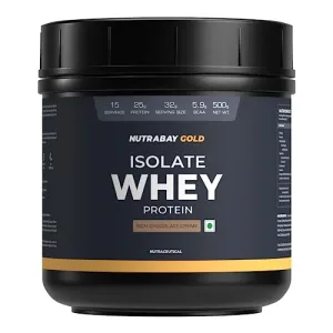 Nutrabay Gold 100% Whey Protein Isolate with Digestive Enzymes - 25g Protein, 5.8g BCAA, 4.3g Glutamic Acid - 500g, Rich Chocolate Crème