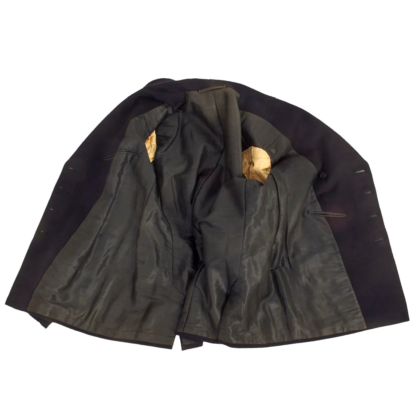 Original British WWII Named British Royal Navy Pharmacist Reserves Officer’s Dress Blue Service Uniform Belonging to Veteran of Both World Wars - Reefer Jacket, Trousers and Visor