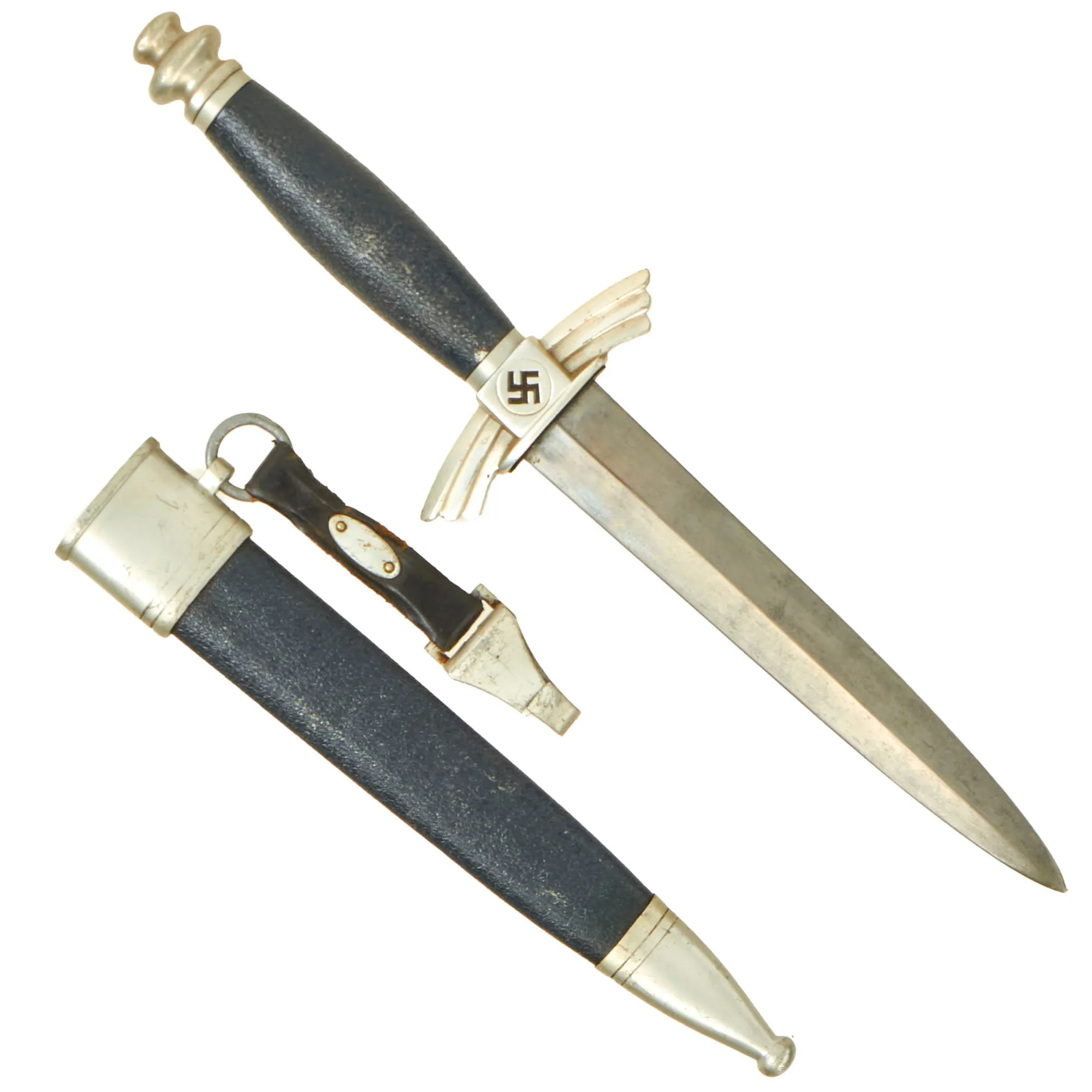 Original German WWII Aluminum Fitted NSFK Glider Pilot's Dagger by Rare Maker F. & A. Helbig with Scabbard & Hanger