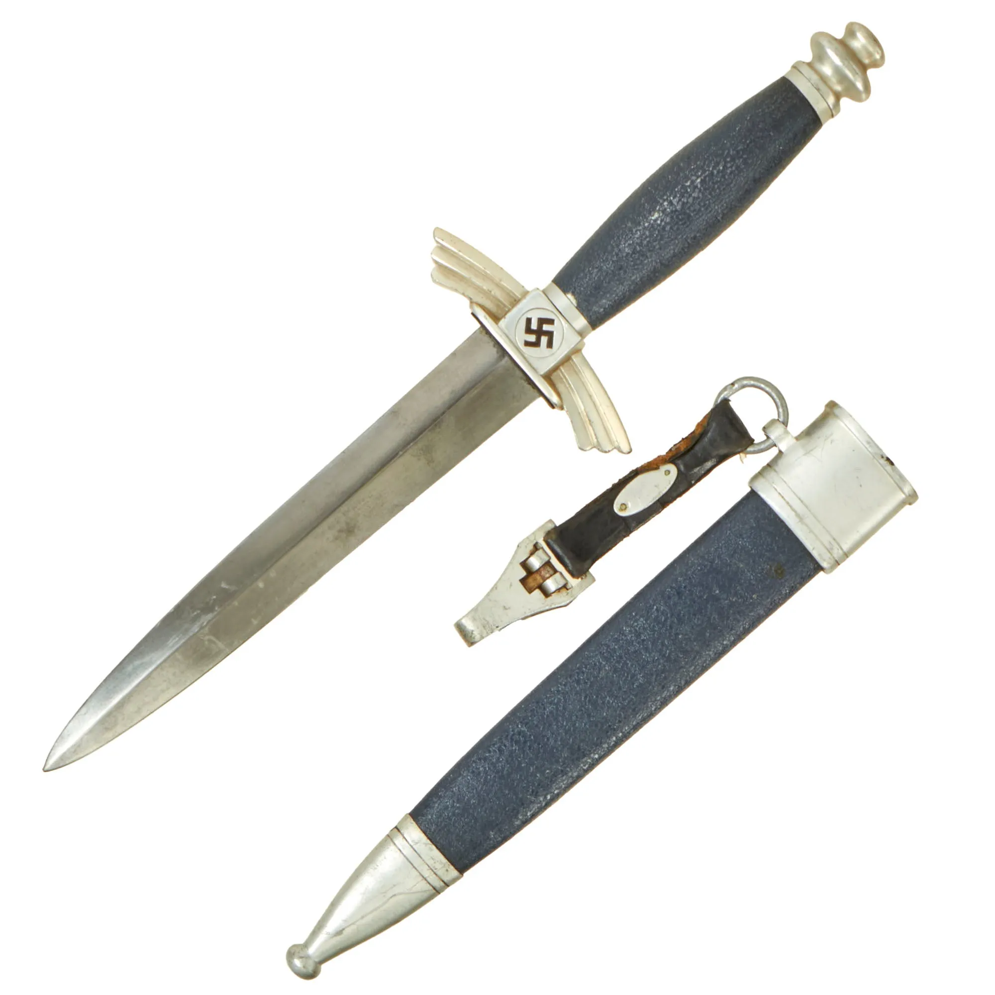 Original German WWII Aluminum Fitted NSFK Glider Pilot's Dagger by Rare Maker F. & A. Helbig with Scabbard & Hanger