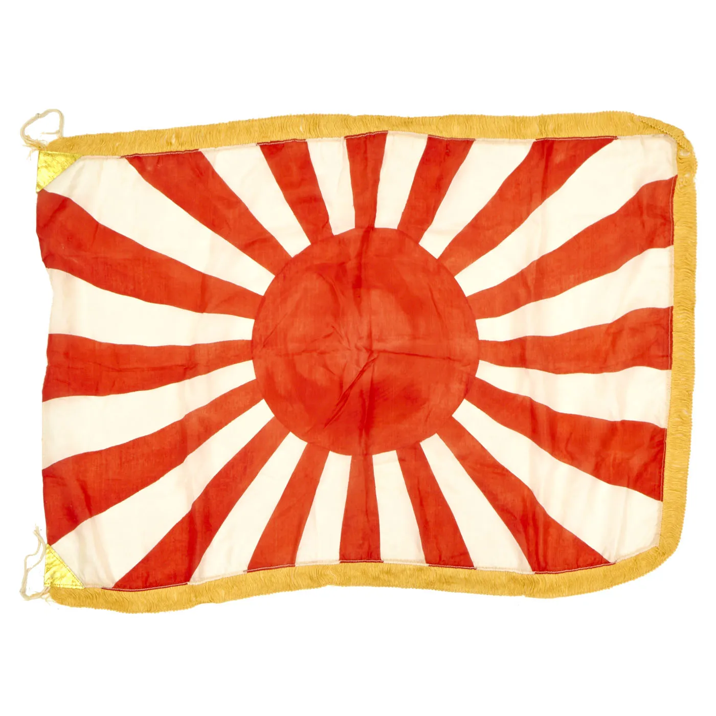 Original WWII Imperial Japanese Rising Sun Army War Flag with Gold Fringe and Corner Tabs - 24" x 34"