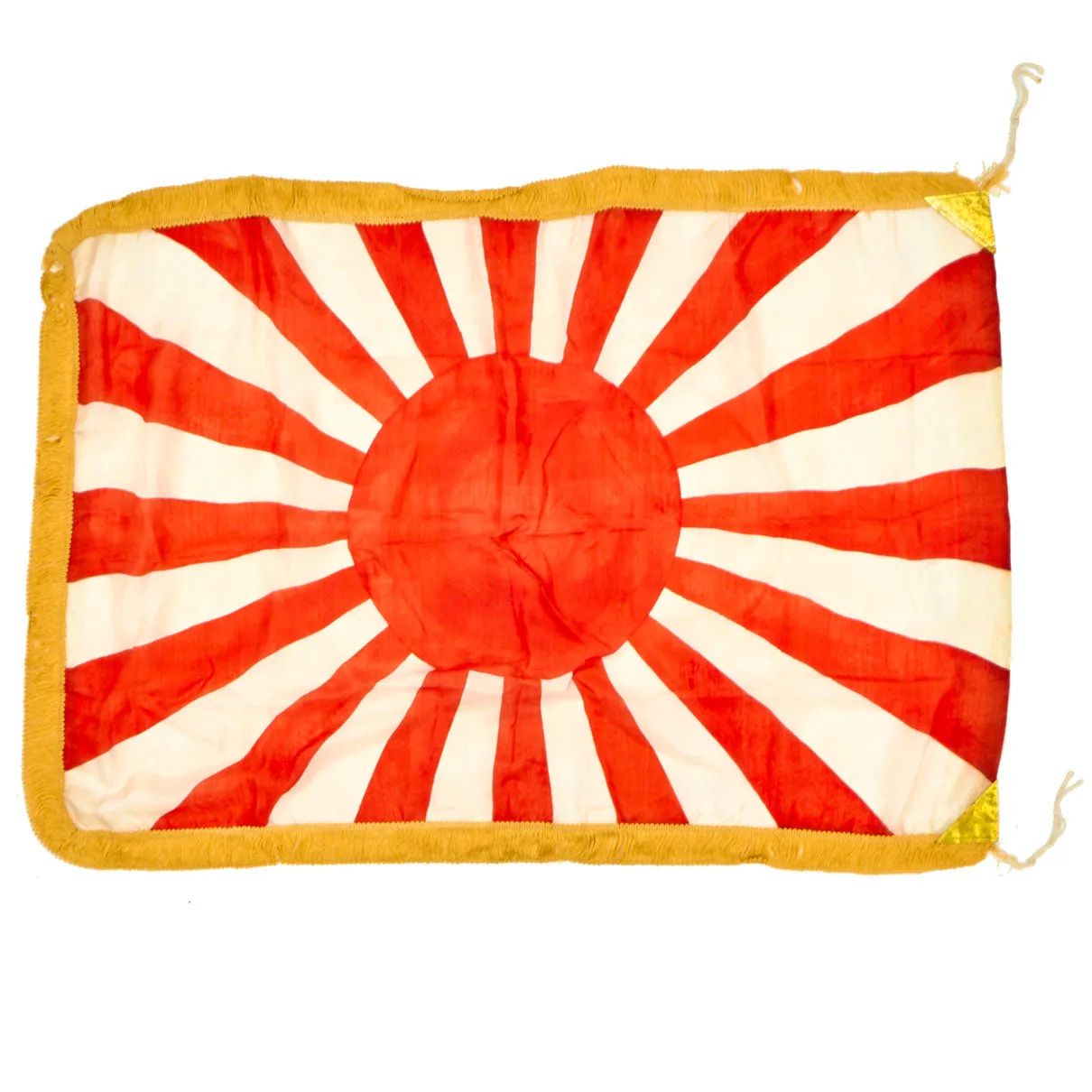 Original WWII Imperial Japanese Rising Sun Army War Flag with Gold Fringe and Corner Tabs - 24" x 34"