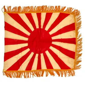 Original WWII Imperial Japanese Rising Sun Army War Flag with Gold Fringe and Ties - 38" x 36"