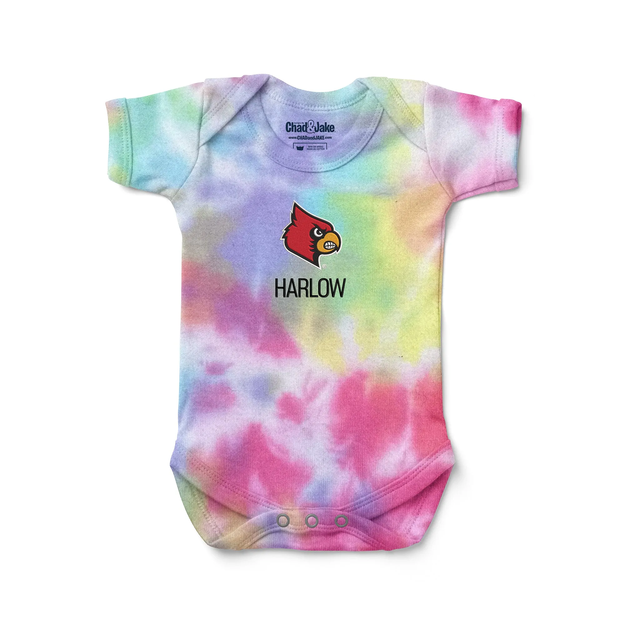 Personalized Louisville Cardinals Tie Dye Bodysuit