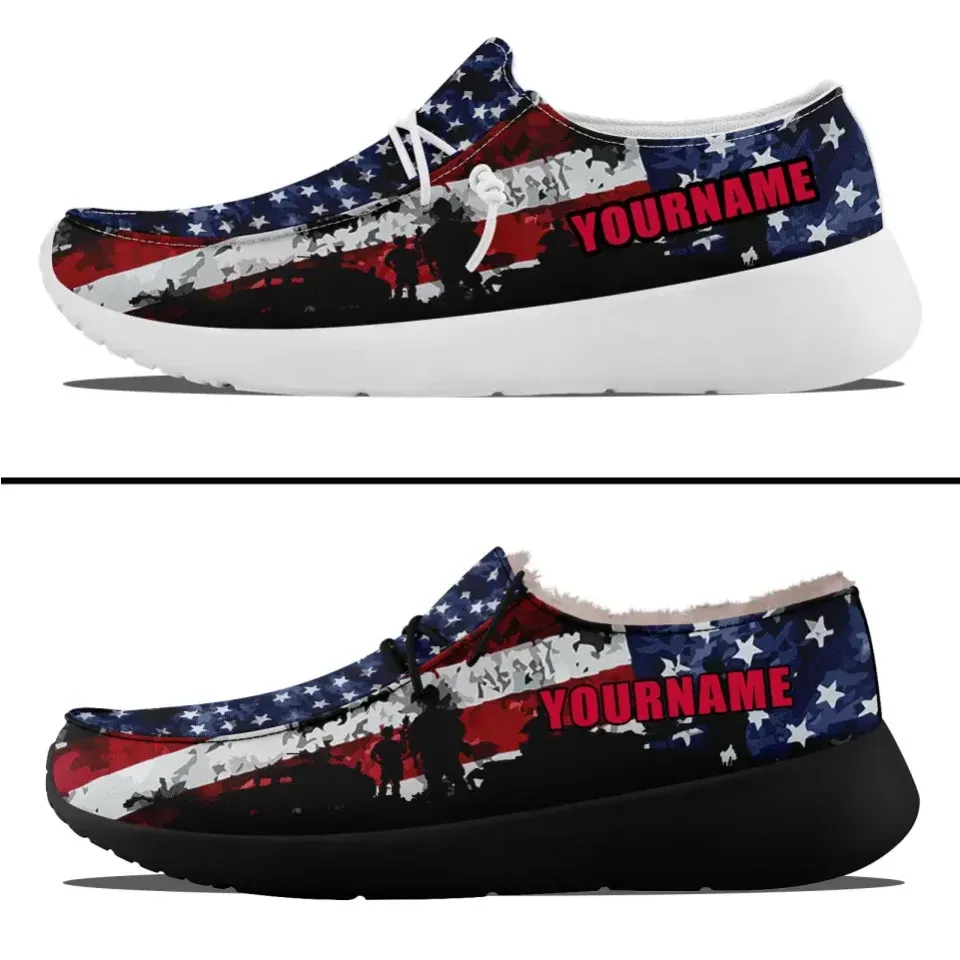 Personalized Patriotic Canvas Slip-On Sneakers, Custom USA Flag Design Loafer Shoes, Buy One Get One Gift,ZH-240202305-7bb