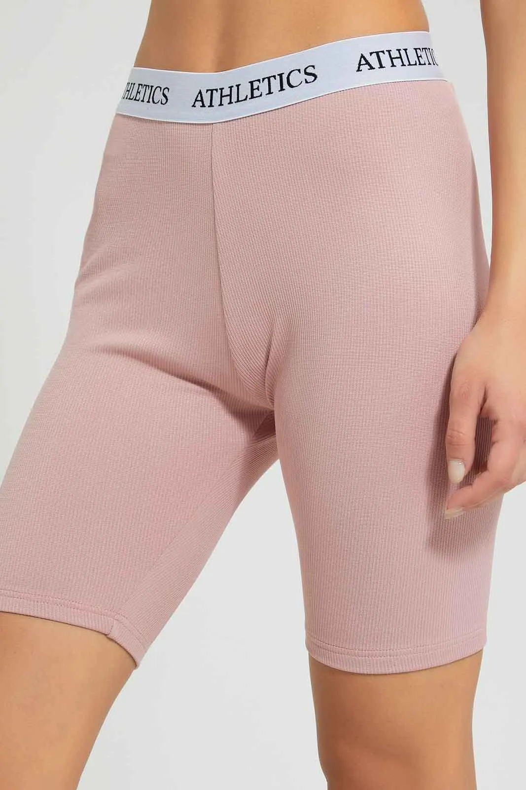 Pink Ribbed Short Leggings