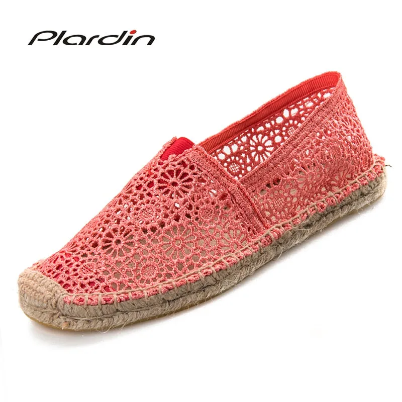 Plardin Women Casual Shoes Cutouts Spring Women Loafers Cane Hemp Straw Fisherman Flat Heel Shoes Women's Slip On Female Shoes