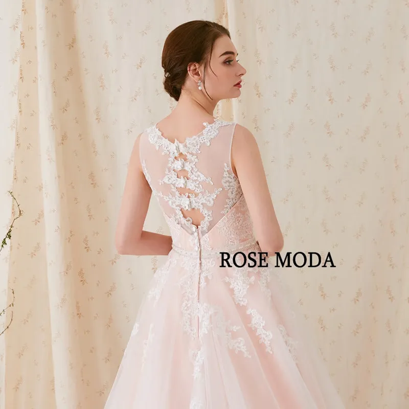 Rosemoda Bateau Neckline A Line Wedding Dress With Criss-cross Beaded Belt