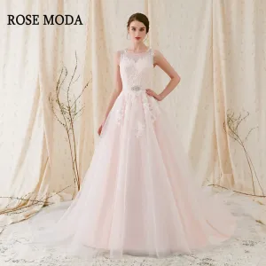 Rosemoda Bateau Neckline A Line Wedding Dress With Criss-cross Beaded Belt