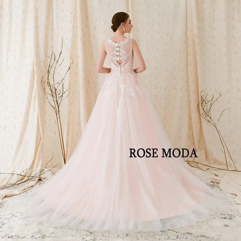 Rosemoda Bateau Neckline A Line Wedding Dress With Criss-cross Beaded Belt