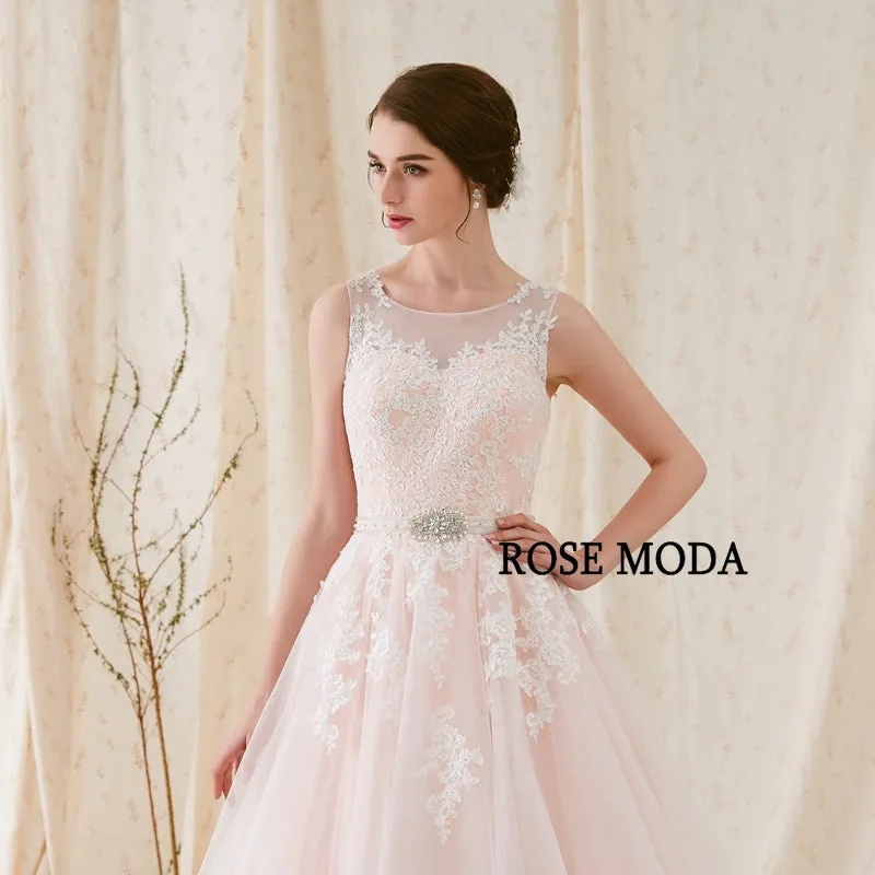 Rosemoda Bateau Neckline A Line Wedding Dress With Criss-cross Beaded Belt