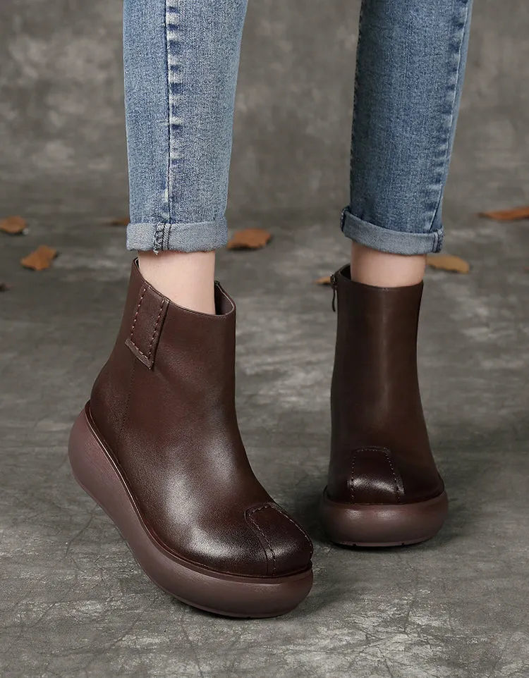 Round Head Handmade Retro Comfortable Wedge Boots