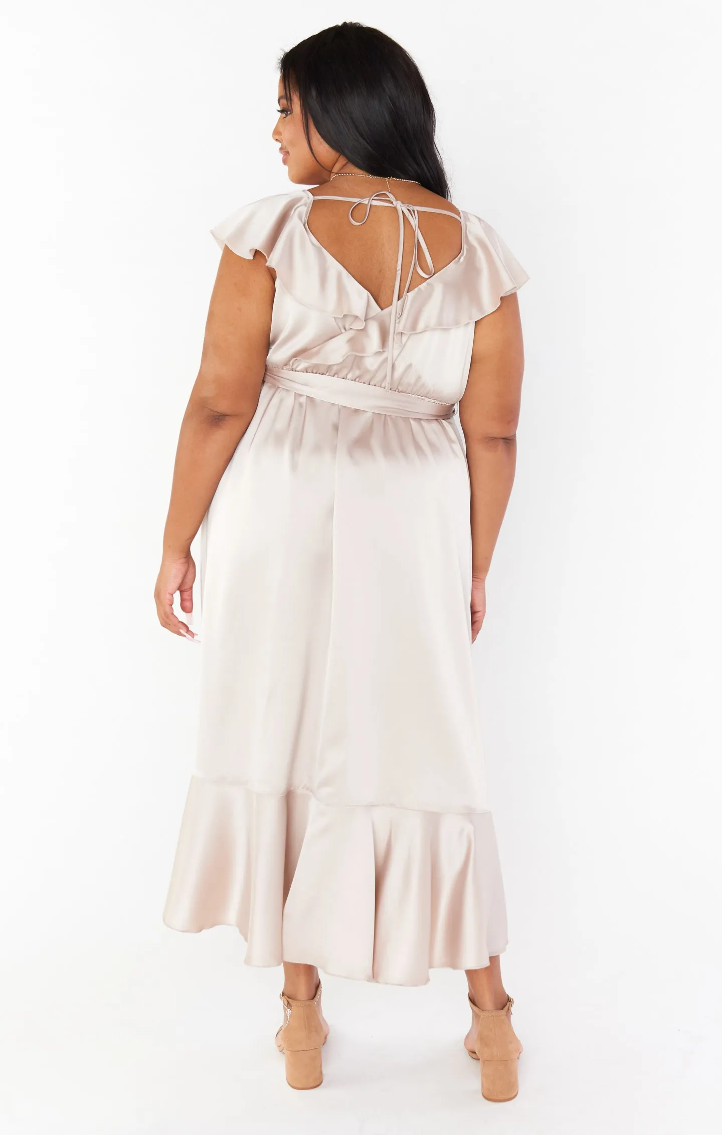 Samantha Ruffle Wrap Dress ~ Show Me The Ring Luxe Satin