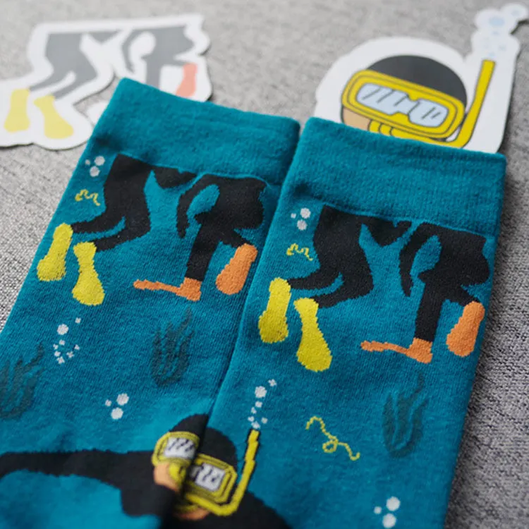 Scuba Diving Printed Crew Length Socks