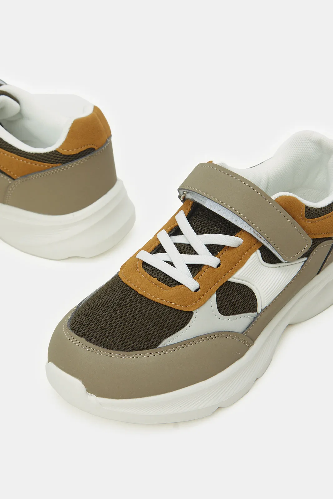 Senior Boys Beige And Brown Chunky Trainer