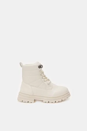 Senior Girls White Chunky Ankle Boots