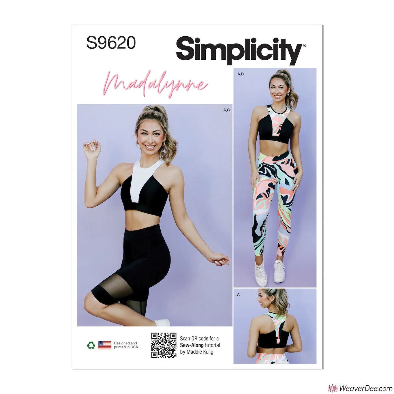 Simplicity Pattern S9620 Misses' & Women's Knit Sports Bra, Leggings & Bike Shorts by Madalynne Intimates