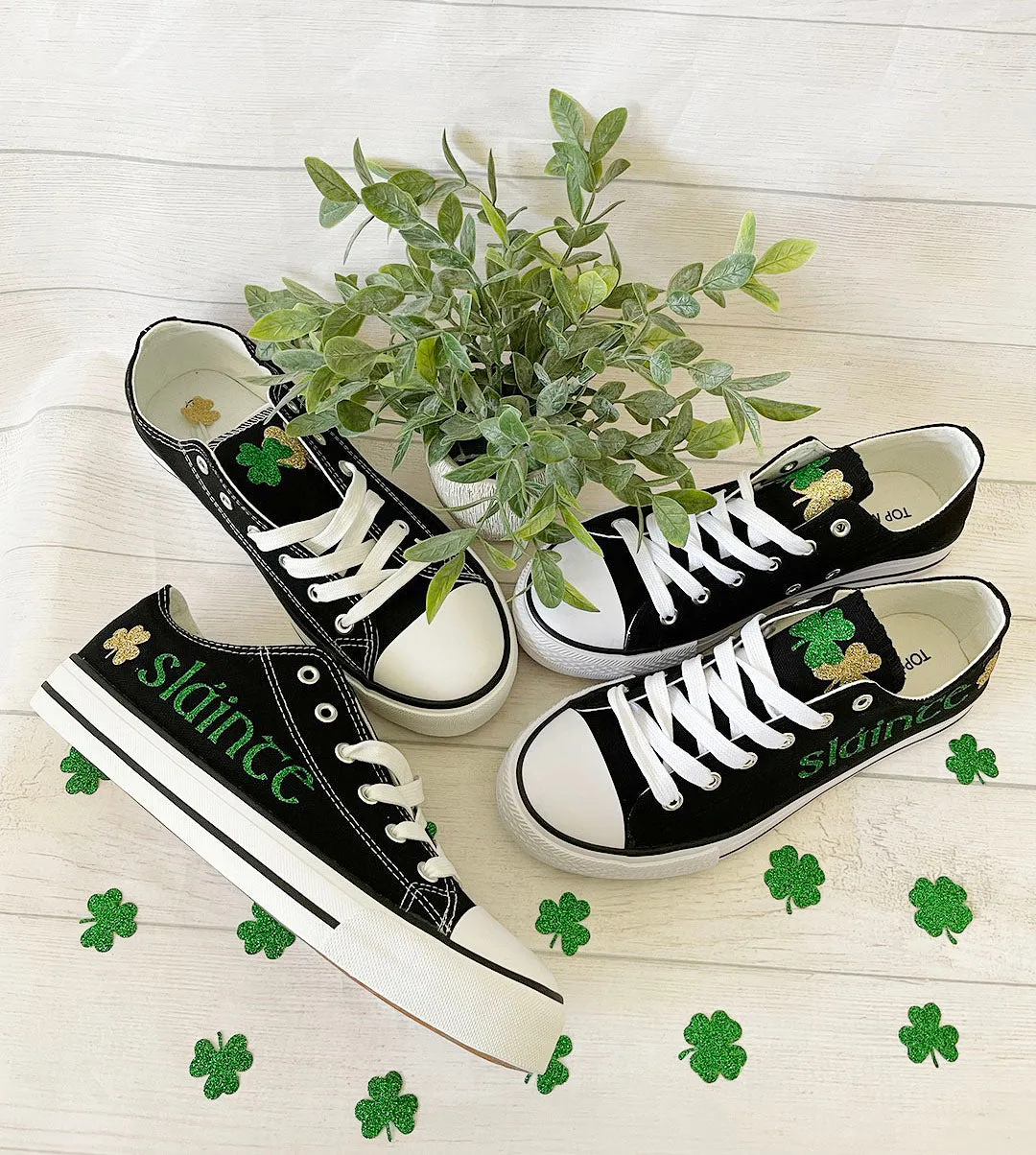 Slainte,St. Patricks day shoes , glitter shamrock shoes - irish shoes - St. Patricks day shoes