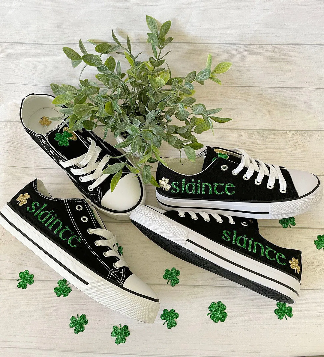 Slainte,St. Patricks day shoes , glitter shamrock shoes - irish shoes - St. Patricks day shoes