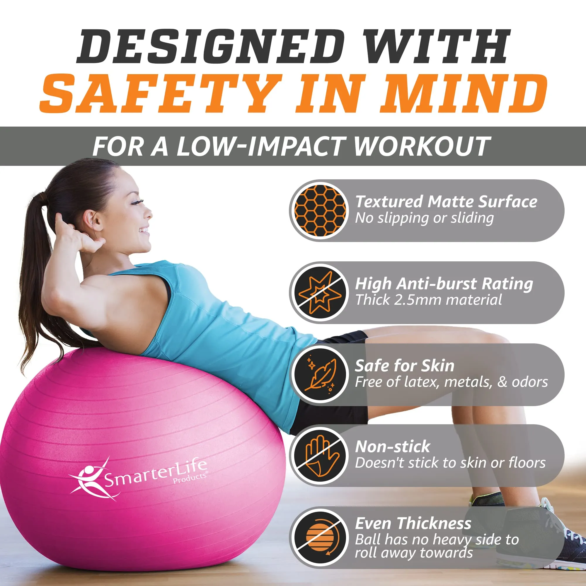 SmarterLife Workout Exercise Ball for Fitness Great as Yoga Ball Chair 75 cm Fuchsia