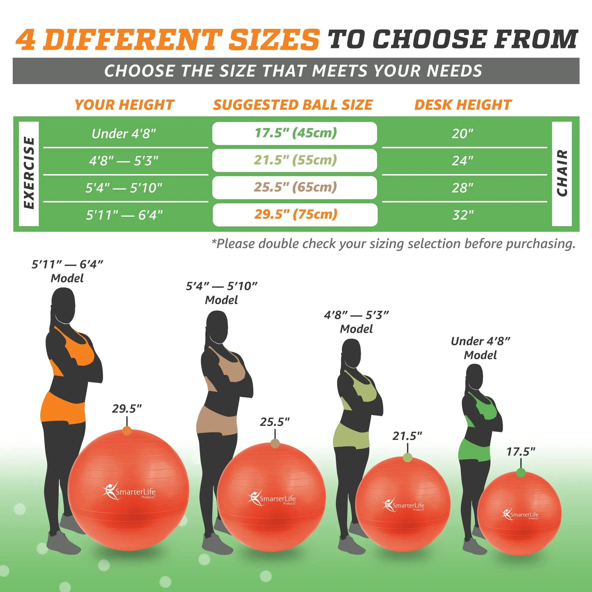 SmarterLife Workout Exercise Ball for Fitness Yoga Balance Birthing 55 cm Orange