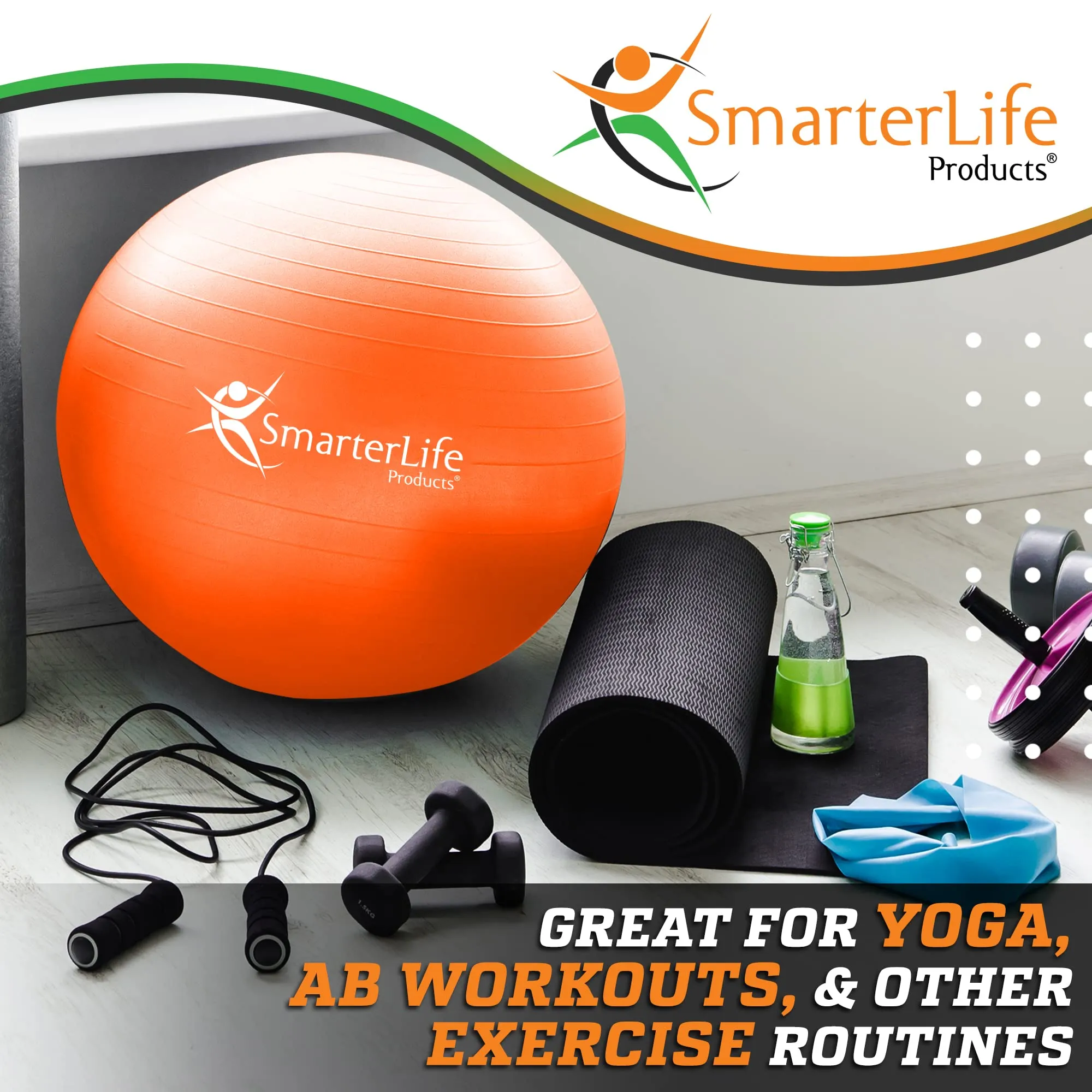 SmarterLife Workout Exercise Ball for Fitness Yoga Balance Birthing 55 cm Orange