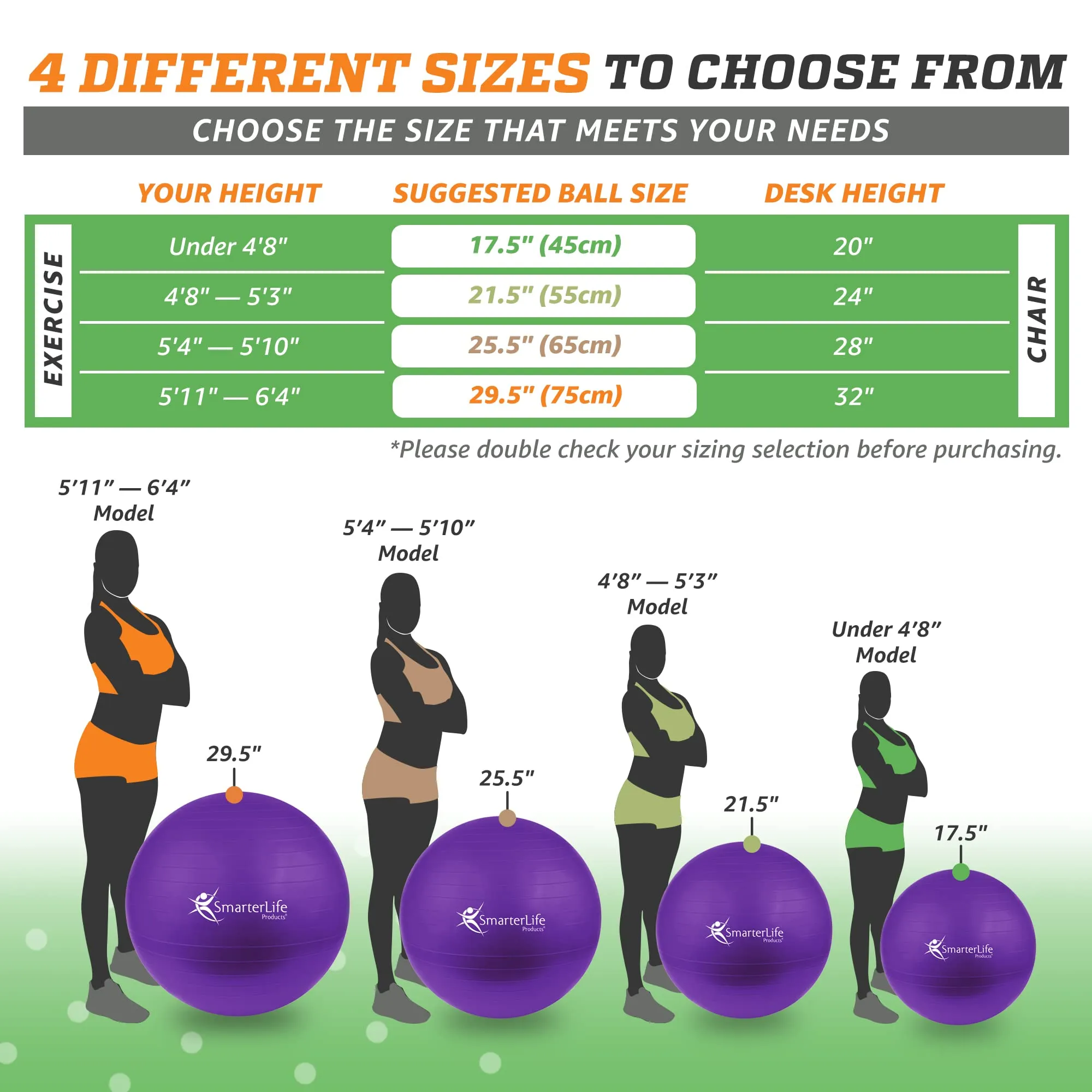 SmarterLife Workout Exercise Ball for Fitness Yoga Balance Stability 45 cm Purple