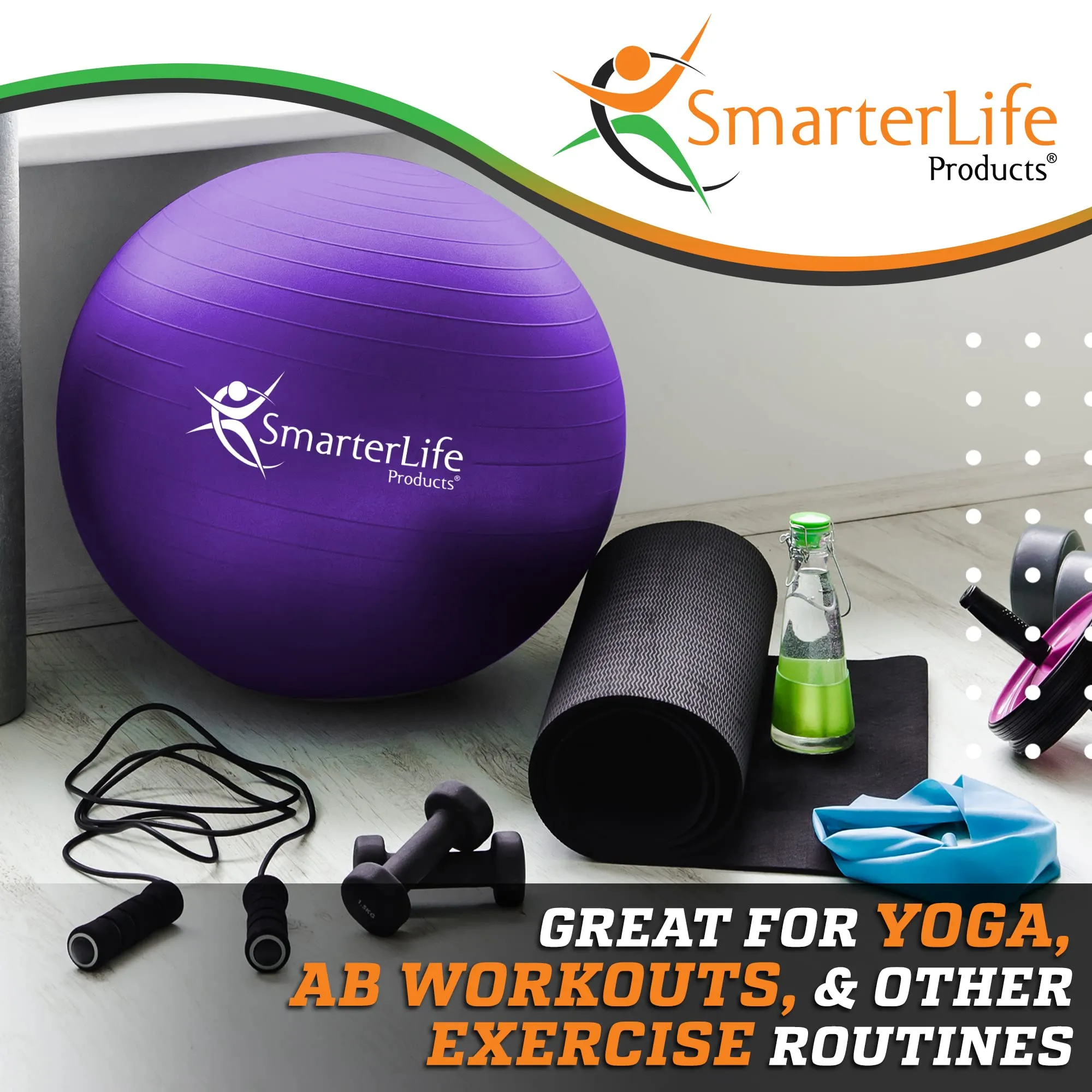 SmarterLife Workout Exercise Ball for Fitness Yoga Balance Stability Purple