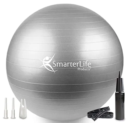 SmarterLife Workout Exercise Ball for Fitness Yoga Balance Yoga Ball 45 cm Silver