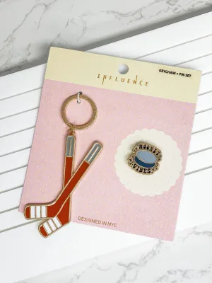 Sports Enamel Key Chain & Pin Set - Hockey