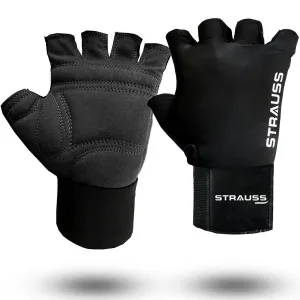 STRAUSS Suede Gym Gloves for Weightlifting, Training, Cycling, Exercise & Gym | Half Finger Design, 8mm Foam Cushioning, Anti-Slip & Breathable Lycra Material, (Black), (Medium)