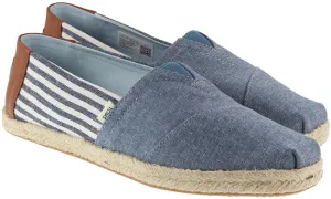 Toms Shoes Mens Espadrille Alpargata Chambray Stripes Navy Sky