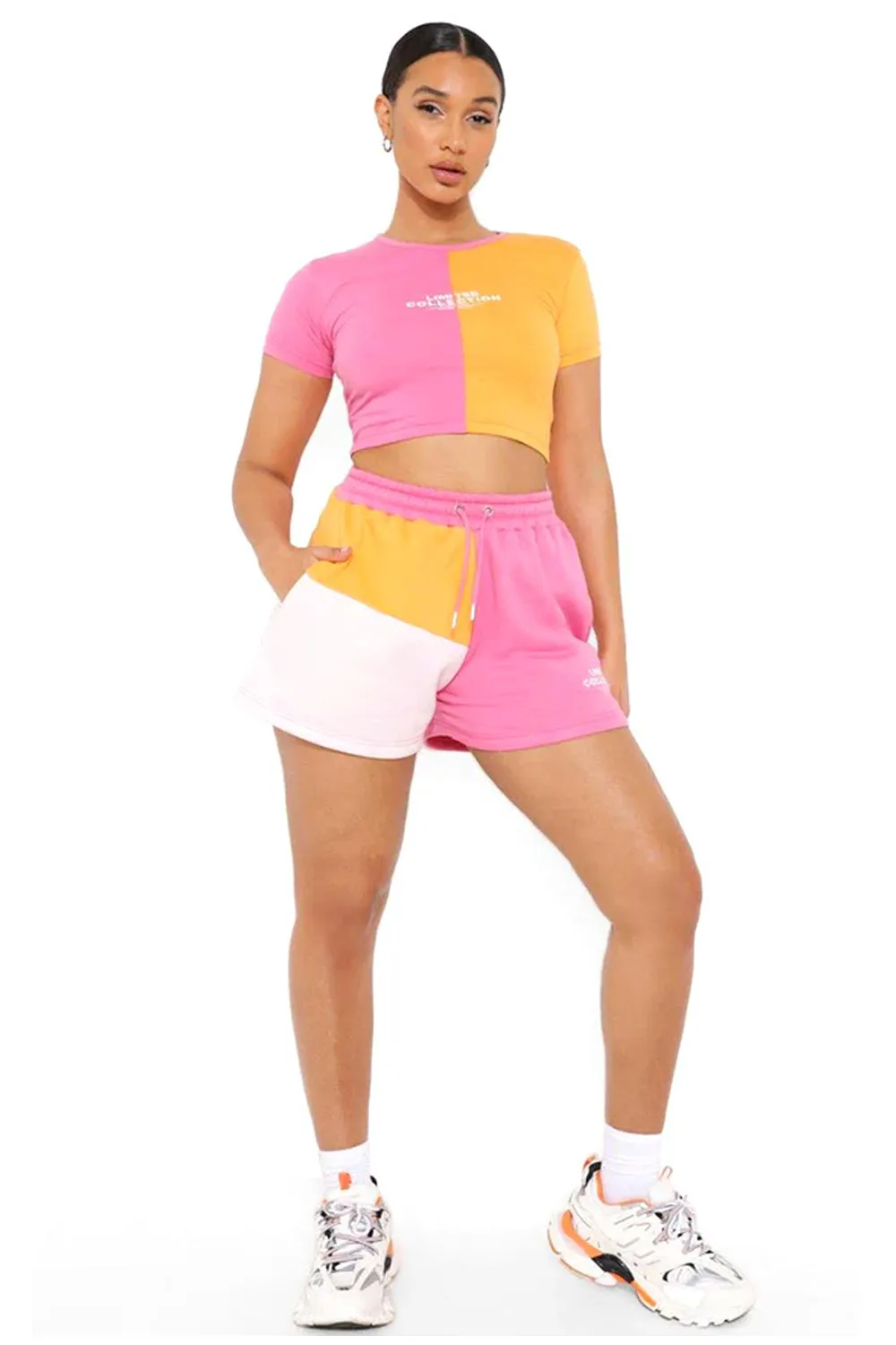 Women Two Colour T-shirt Short Set - XS