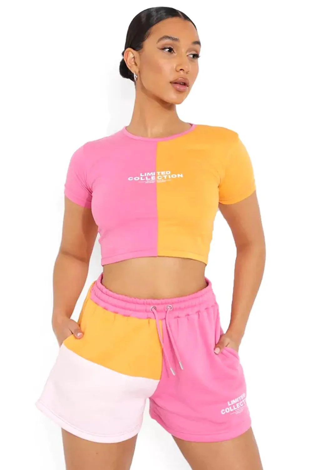 Women Two Colour T-shirt Short Set - XS