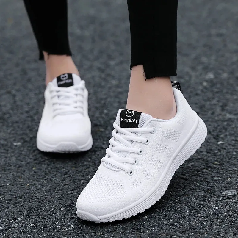 Women’s Breathable Mesh Lace-Up Platform Sneakers – Casual Walking & Tennis Shoes