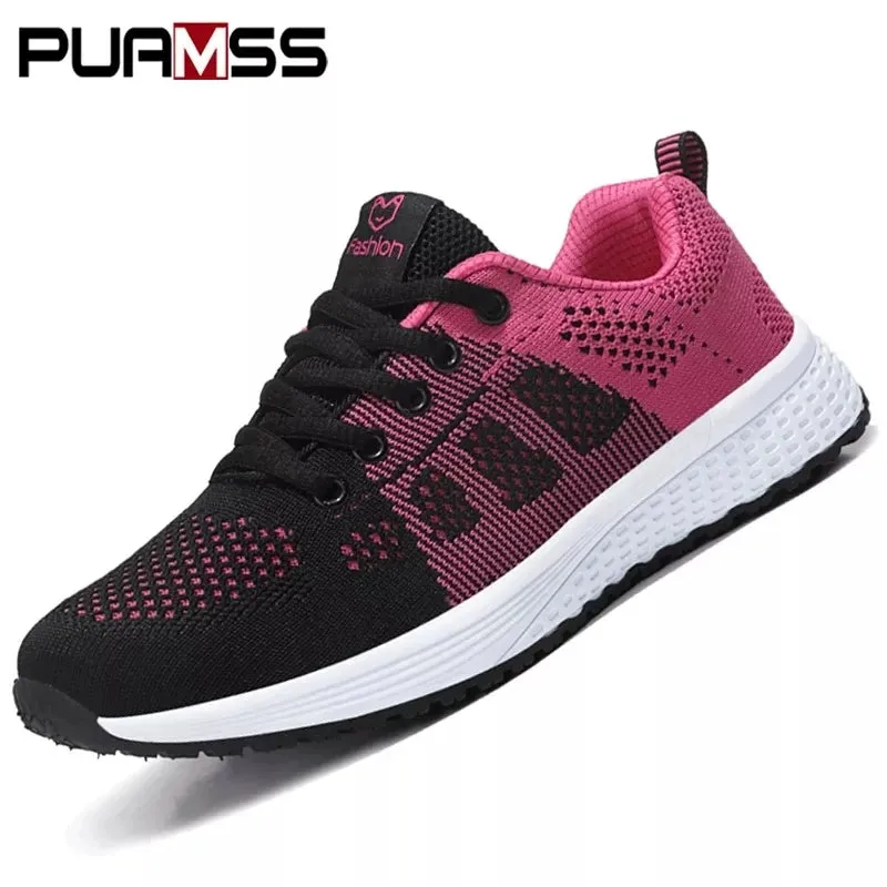 Women’s Breathable Mesh Lace-Up Platform Sneakers – Casual Walking & Tennis Shoes