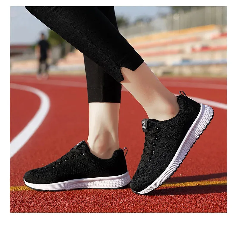 Women’s Breathable Mesh Lace-Up Platform Sneakers – Casual Walking & Tennis Shoes