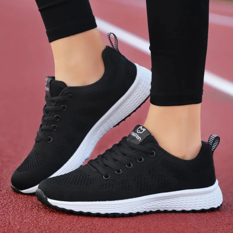 Women’s Breathable Mesh Lace-Up Platform Sneakers – Casual Walking & Tennis Shoes