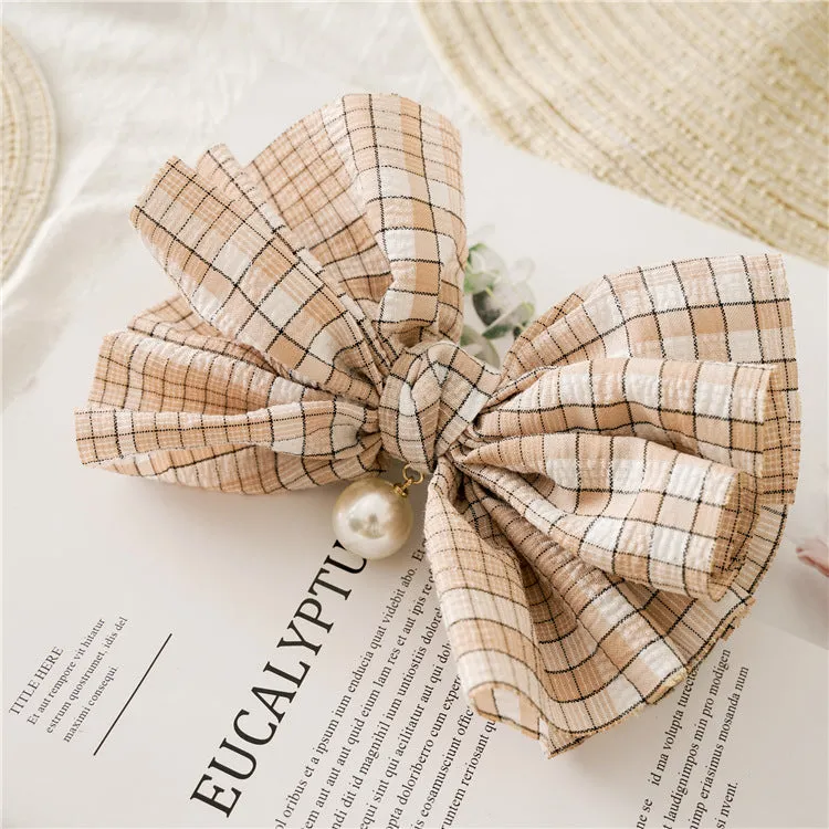 Women's Pearl Bow Pleated Barrettes Hair Bands