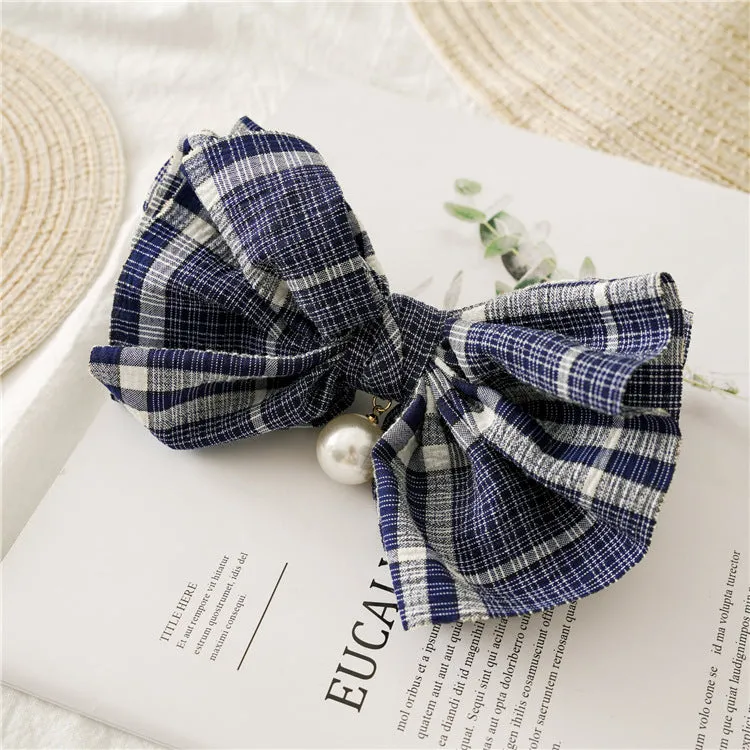 Women's Pearl Bow Pleated Barrettes Hair Bands