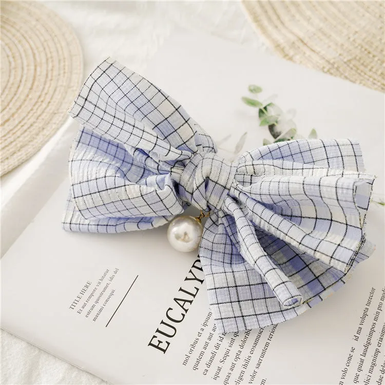 Women's Pearl Bow Pleated Barrettes Hair Bands