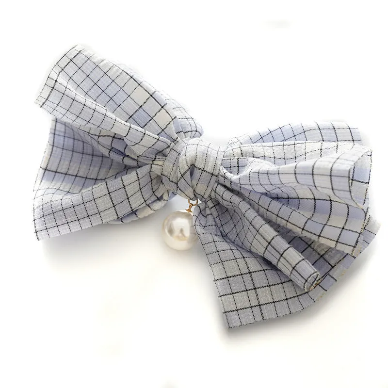 Women's Pearl Bow Pleated Barrettes Hair Bands