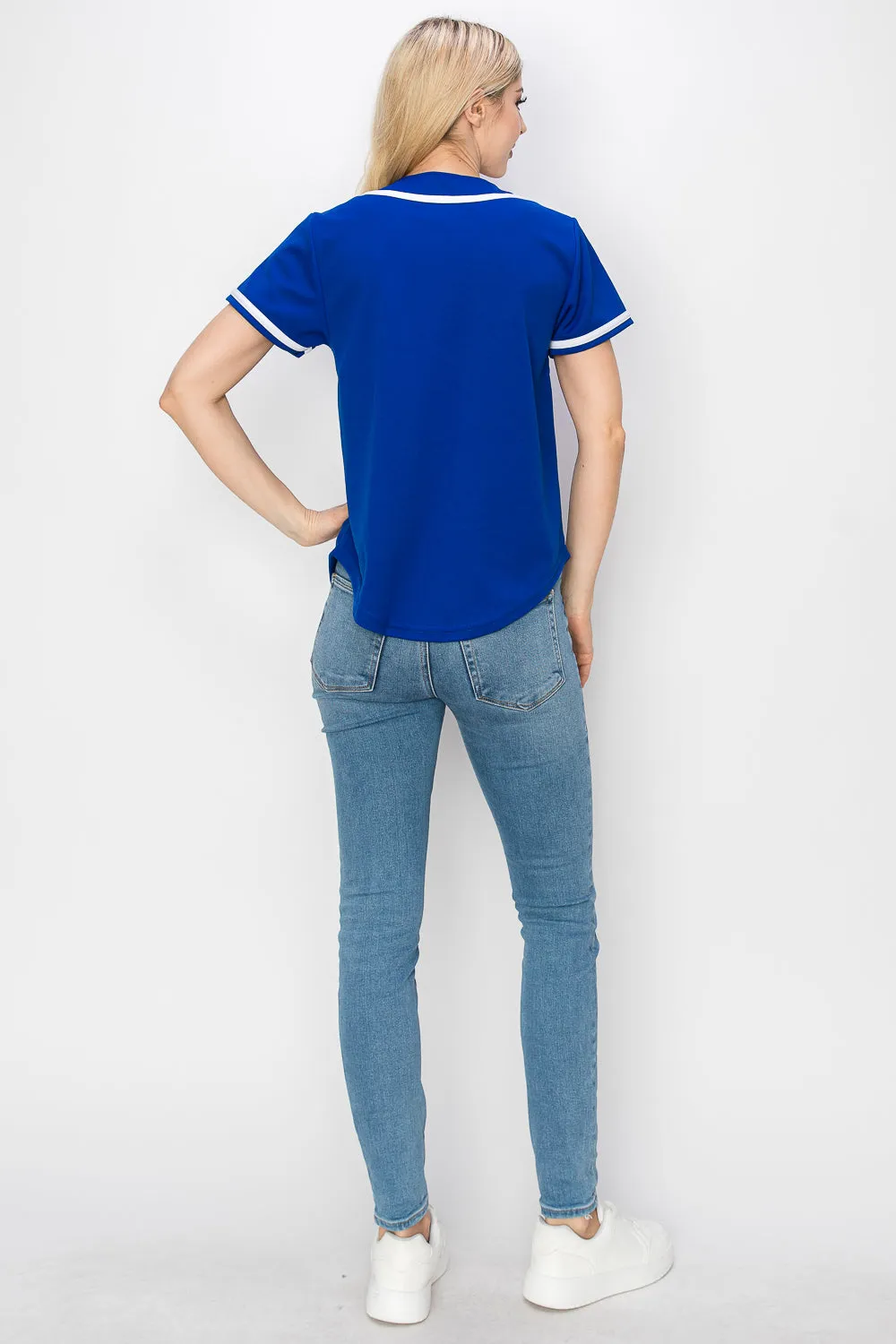 Women's Solid Colors Baseball Jersey With Piping