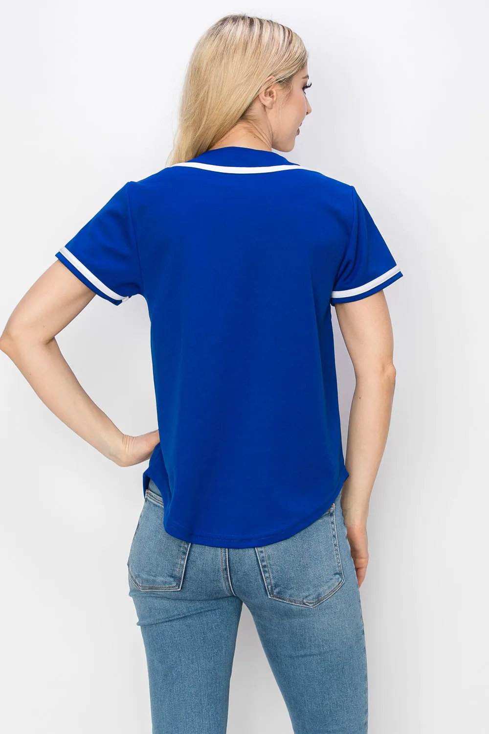 Women's Solid Colors Baseball Jersey With Piping