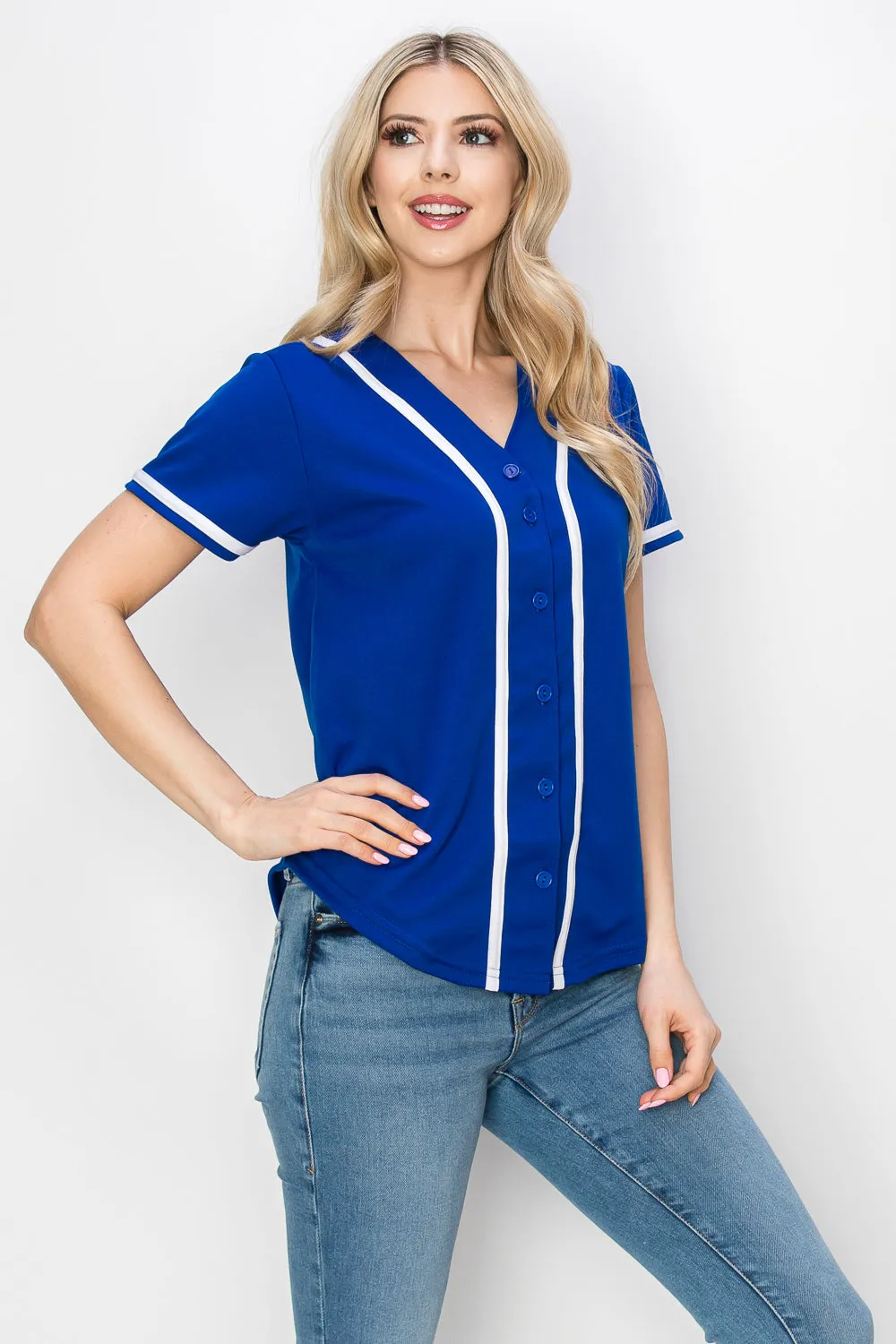 Women's Solid Colors Baseball Jersey With Piping