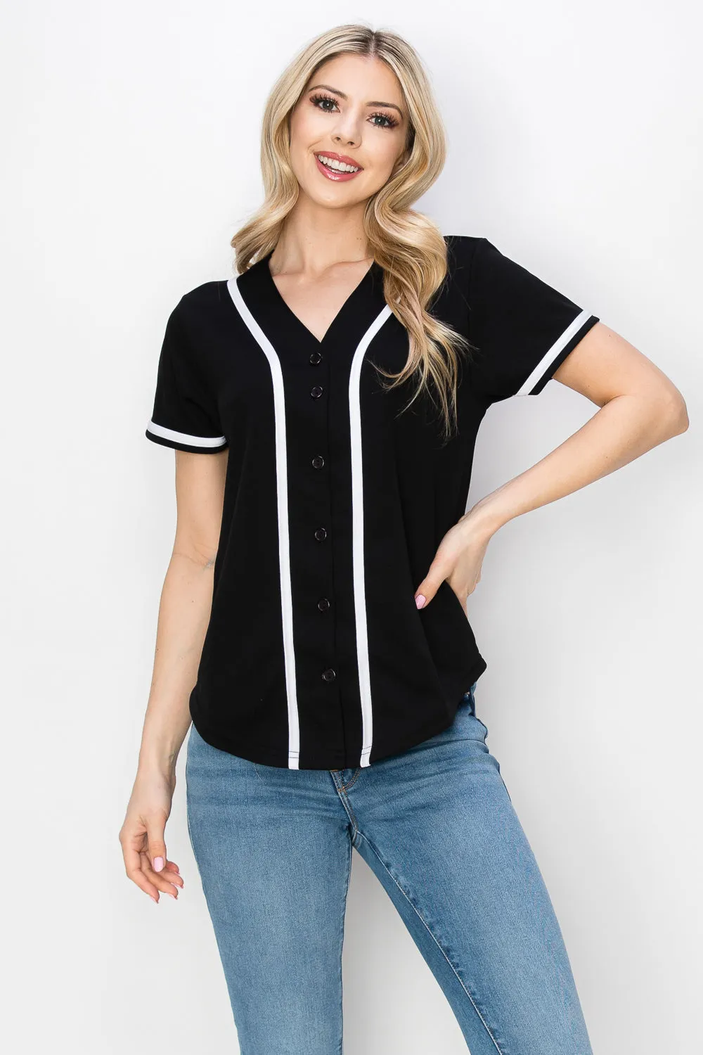 Women's Solid Colors Baseball Jersey With Piping