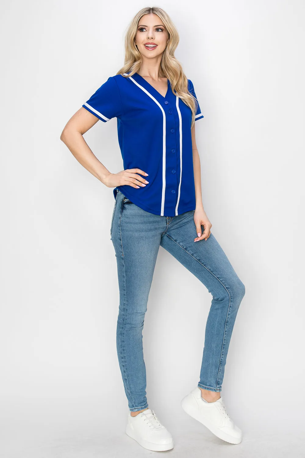 Women's Solid Colors Baseball Jersey With Piping